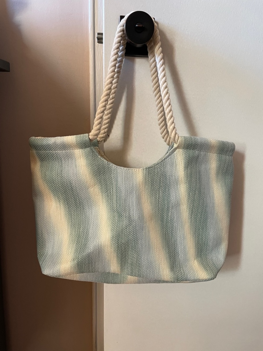 Canvas Beach Tote Bag with Rope Handles - Blue & White